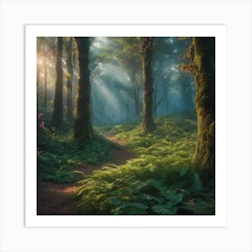 Enchanted Forest" - A magical forest scene filled with mystical creatures and vibrant flora Art Print