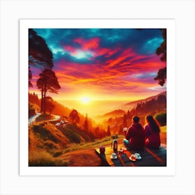 Couple Enjoying Sunset 1 Art Print