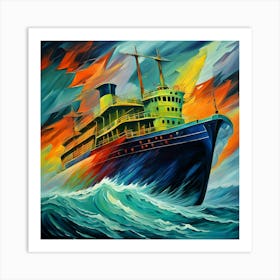 Ship In Storm Oil Painting Effect Art Print