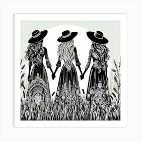 Boho art Silhouette of women 3 Art Print