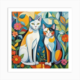 Cats In The Garden 2 Art Print