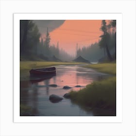 Canoe In The River 1 Art Print