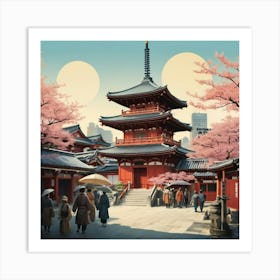 Senso Ji Temple Japan Vintage Travel Art 2 Art Print 3 Art Print