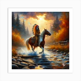 Native American Indian Crossing A Stream 14 Copy Art Print