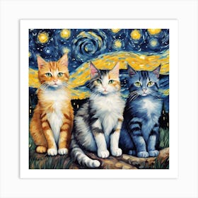 Starry Night Cats 2 Art Print