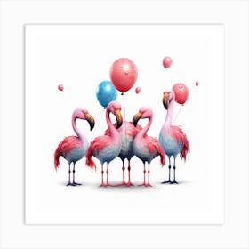 Flamingos With Balloons Art Print
