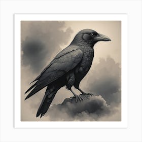 Crow in the cloud background  Art Print