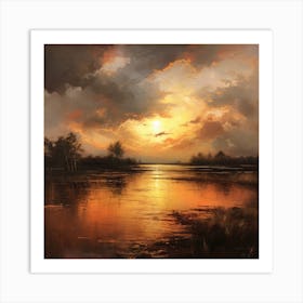 Sunset Over The River Art Print