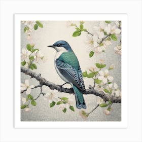 Ohara Koson Inspired Bird Painting Eastern Bluebird 4 Square Art Print