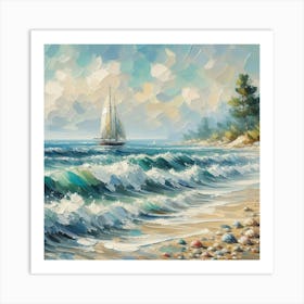 Sailboat On The Beach, Acrylic Painting Style 11 Art Print