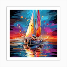Sailboat At Sunset 11 Art Print
