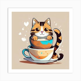 amine Cat In A Cup Art Print