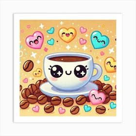 Cute Kawaii Coffee Cup (3) Art Print