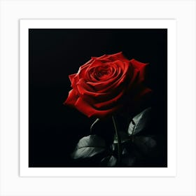 Red Rose On Black Background 3 Art Print