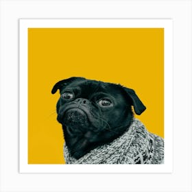 Black Pug On Yellow Background Art Print