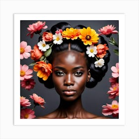 Beautiful African Woman With Flowers Art Print