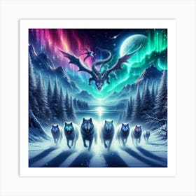 Snowy Wolf Pack Family 5 Art Print