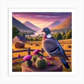 Pigeon And The Scottish Thistle Art Print