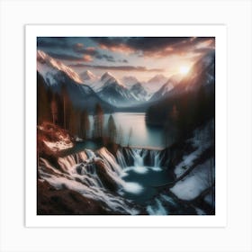 Waterfalls In The Mountains Art Print