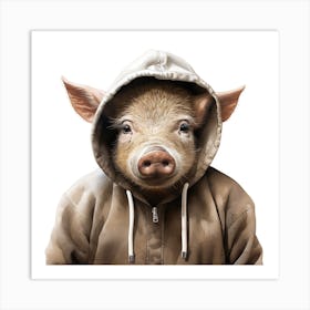 Watercolour Cartoon Warthog In A Hoodie 1 Art Print