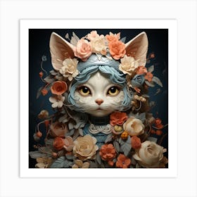 Cat With Flowers Art Print