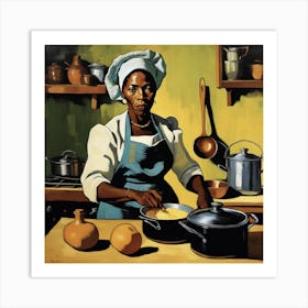 African Chef in Van Gogh style Art Print