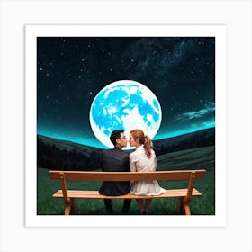 Couple Kissing Under The Moon Art Print