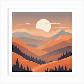 Misty mountains background in orange tone 49 Art Print