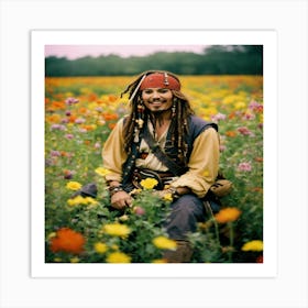 Happy Jack Sparrow In A. Beautiful Field Of. Flowers (1) (1) Art Print