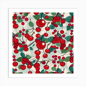 Seamless Pattern With Cherries Art Print