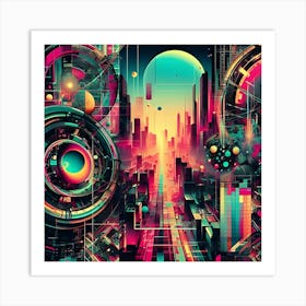 An Abstract Dadaist Collage In Neon Tones And 4k Resolutions Of A Post Apocalyptic World Art Print