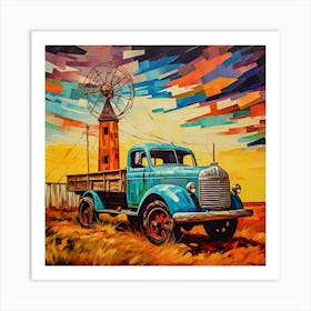 Old Truck With Windmill Art Print