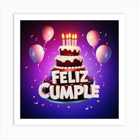 Feliz cumple and Feliz cumpleaños sign means Happy Birthday in Spanish language, Birthday party celebration gift with birthday cake candle colorful balloons best congratulation over light background wall artFeliz Cumple 13 Art Print