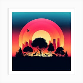 Sunset In The Forest Art Print