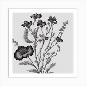 Black And White Drawing Of Flowers myluckycharm Art Print