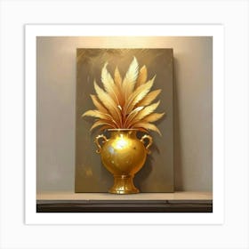 Gold Vase With Feathers 1 Art Print