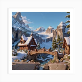 Snowy Mountain Village Art Print