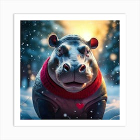 Firefly Heart Melting Hippo In Cozy Winter Wonderland 49132 (2) Art Print