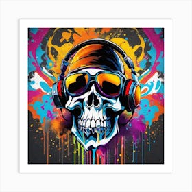 Skull With Headphones 49 Art Print