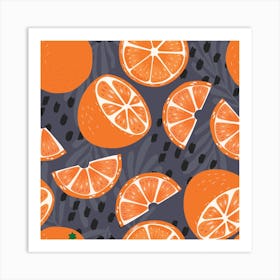 Orange Pattern With Decoration On Purple Square Art Print