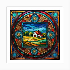 Stained Glass Farmhouse Art Print