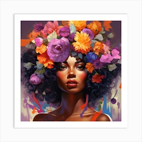 Painting of A Radiant Black Melanin Queen With Floral Crown Art Print