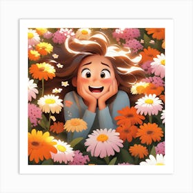 Happy Girl In Flowers Art Print