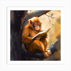 Monkey Reading A Book 1 Art Print