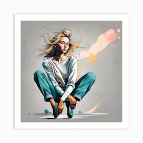 Girl Sitting On The Floor Art Print