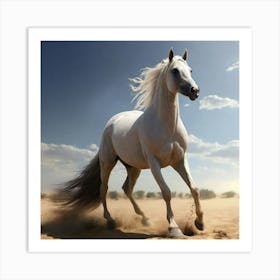 White Horse Running In The Desert Art Print