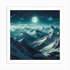 Moonlight Over Mountains Art Print