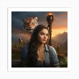 Woman And A Tiger Art Print