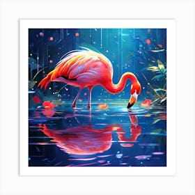 Very Colorful Picture Of Flamingo In Water Beautiful Lighting And Reflections Golden Ratio Fake (2) Art Print