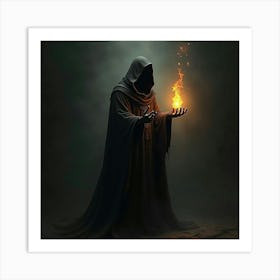 Shadowy Figure Holding A Glowing, Cursed Artifact Of Power Art Print